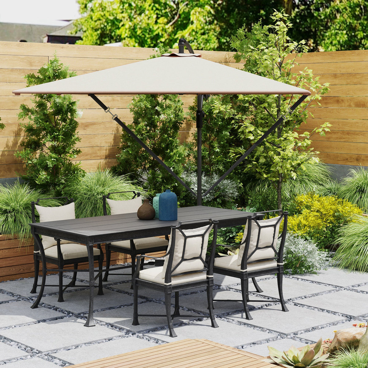 Offset Patio Umbrella with Base, Cover and Tilt Function, Khaki