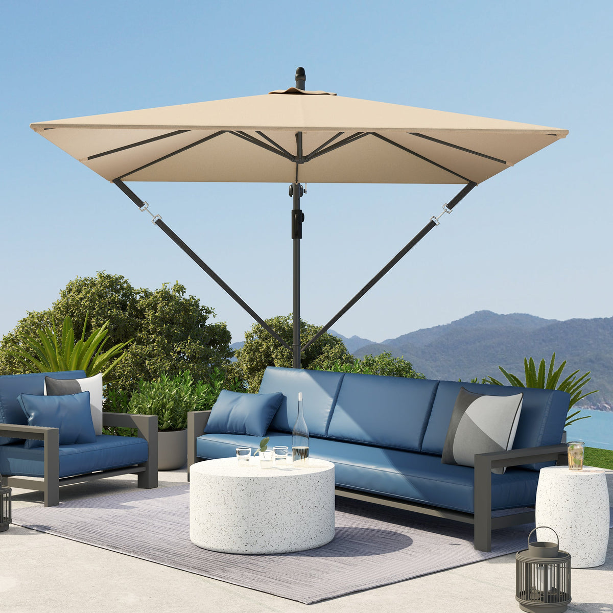 Offset Patio Umbrella with Base, Cover and Tilt Function, Khaki
