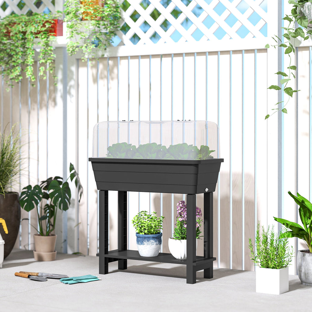 41L Self-Watering Raised Garden Bed with Lid and Shelf, Black