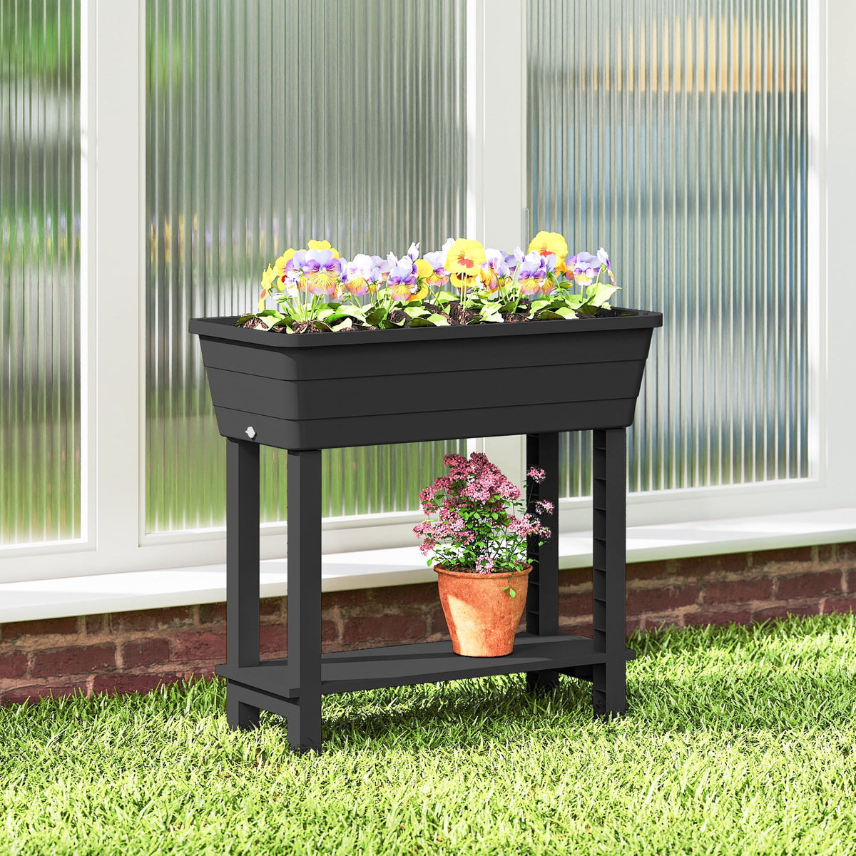 41L Self-Watering Raised Garden Bed with Lid and Shelf, Black