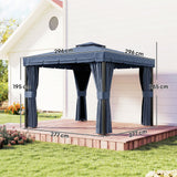 3 x 3 m Patio Gazebo with 2-Tier Roof, Netting & Curtains, Dark Blue