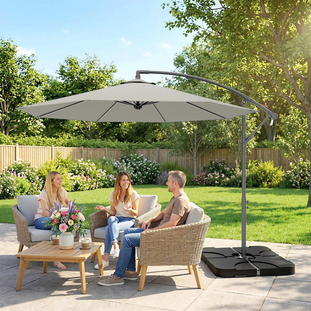 3 m Cantilever Parasol with Weights, Cover & Cross Base, Light Grey