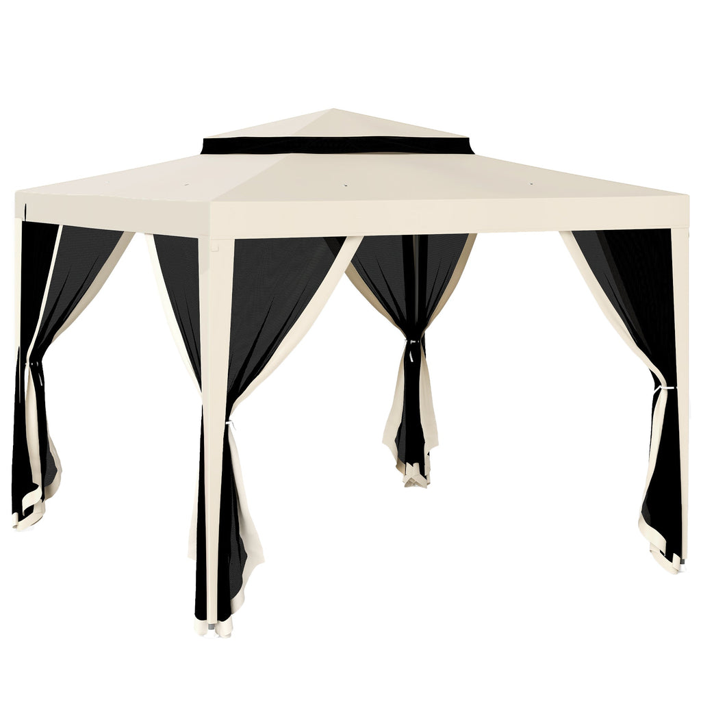10' x 10' Canopy Tent with Mesh Netting and Double-Tier Roof, Beige