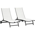 Set of 2 Outdoor Lounge Chairs with Wheels and Mesh Seat, Cream White