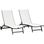Set of 2 Outdoor Lounge Chairs with Wheels and Mesh Seat, Cream White