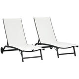 Set of 2 Outdoor Lounge Chairs with Wheels and Mesh Seat, Cream White