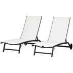 Set of 2 Outdoor Lounge Chairs with Wheels and Mesh Seat, Cream White