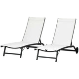 Set of 2 Outdoor Lounge Chairs with Wheels and Mesh Seat, Cream White