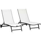 Set of 2 Outdoor Lounge Chairs with Wheels and Mesh Seat, Cream White