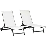 Set of 2 Outdoor Lounge Chairs with Wheels and Mesh Seat, Cream White
