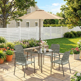 4-Person Rattan Dining Set with Tempered Glass & Tilting Parasol, Light Grey
