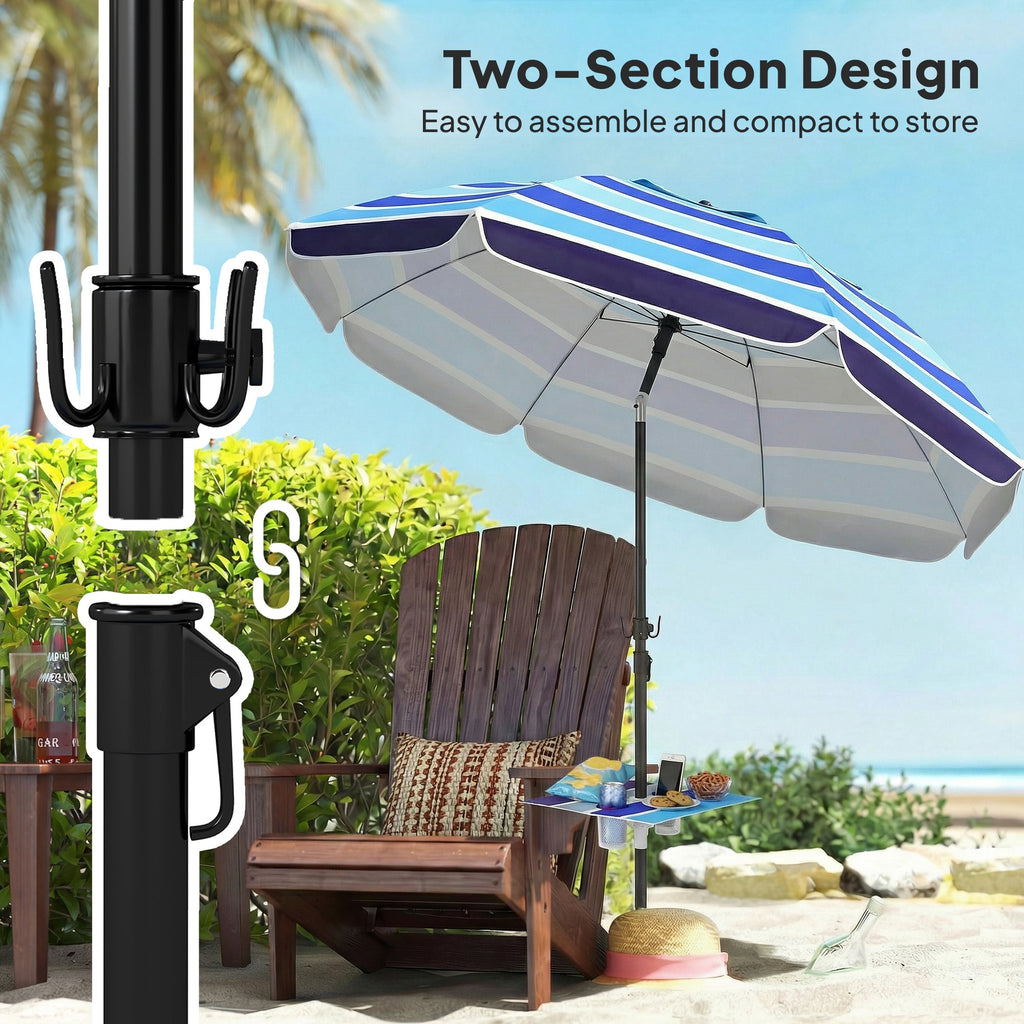 78" Beach Umbrella with Foldable Table, Cup Holder and Carry Bag, Multicolor