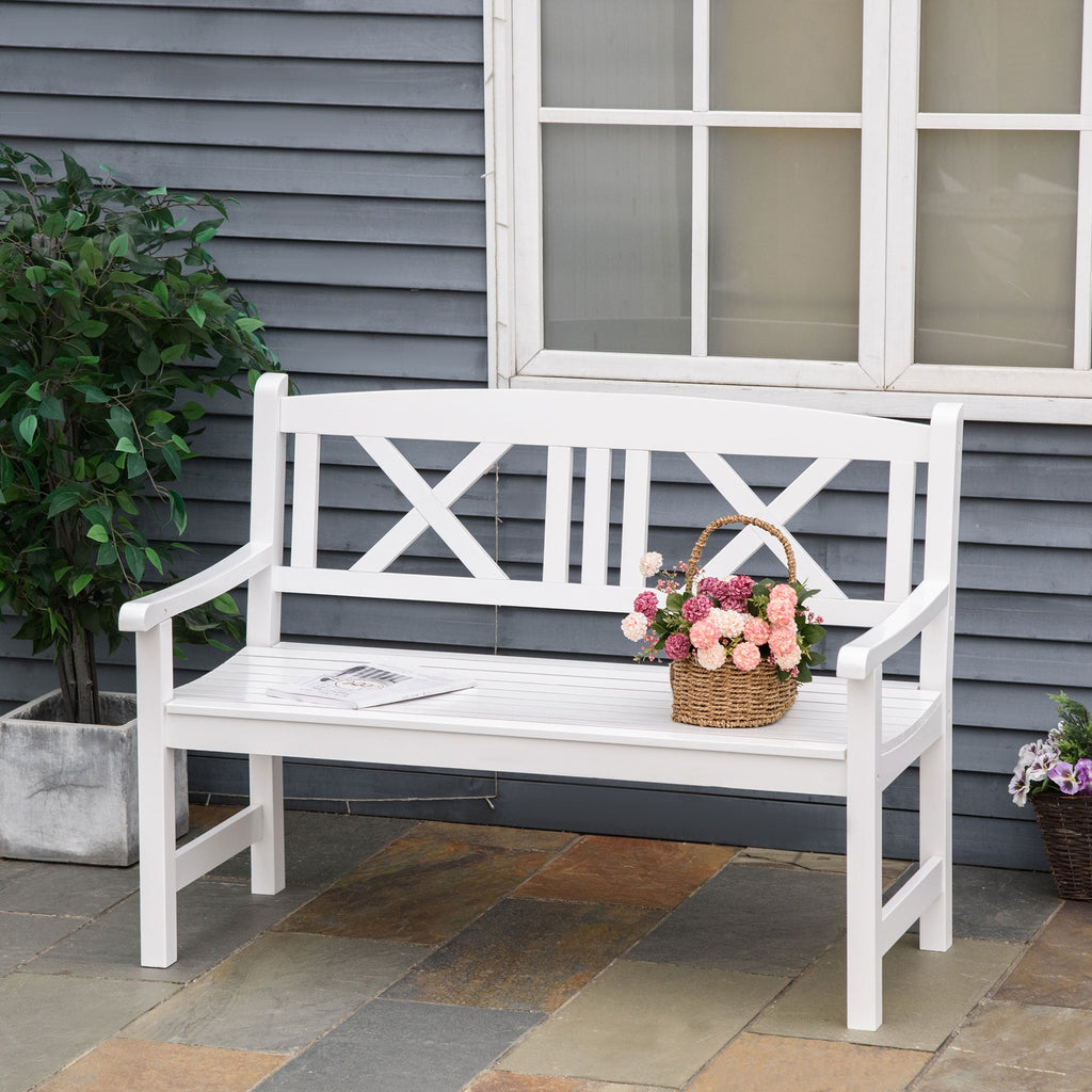 4FT 2-Seater Wooden Garden Bench with X-Shape Back, White