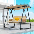 3 Seater Garden Swing Chair with Tilting Canopy and Zipped Cushions, Sand Brown