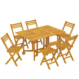 7-Piece Extending Acacia Dining Set with 6 Folding Chairs & Umbrella, Natural