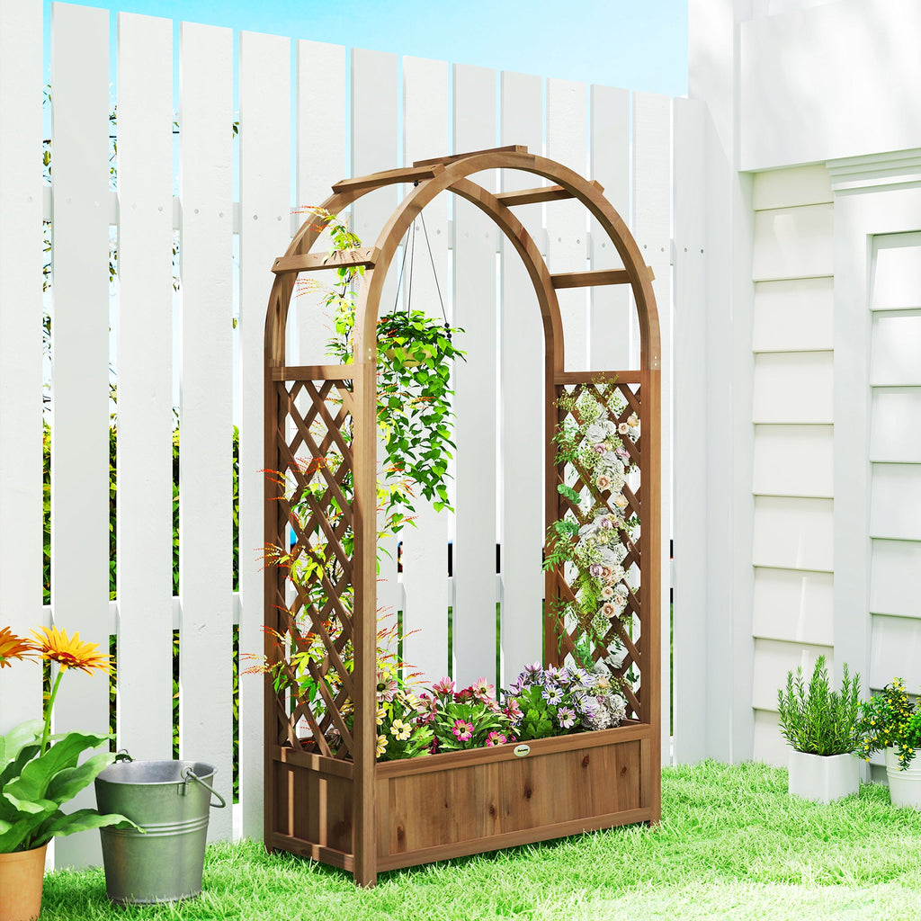 59.8" Raised Garden Bed with Arch Trellis for Climbing Plants, Dark Brown