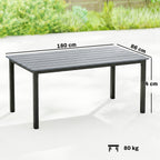 180 x 86 cm Garden Dining Table for 6-8 with Wood Slatted Top, Grey
