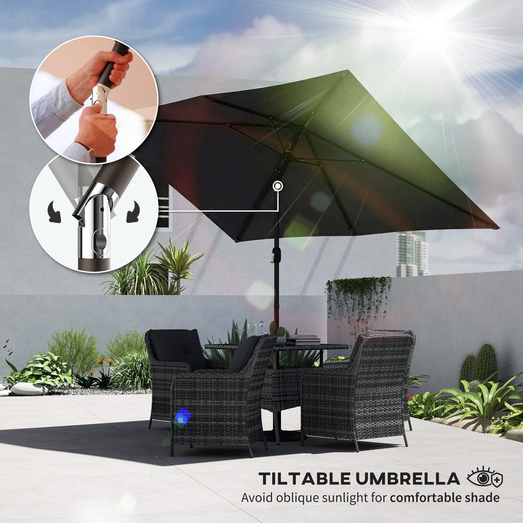 3 x 2 m Garden Parasol with Crank Handle and Tilt Function, Black