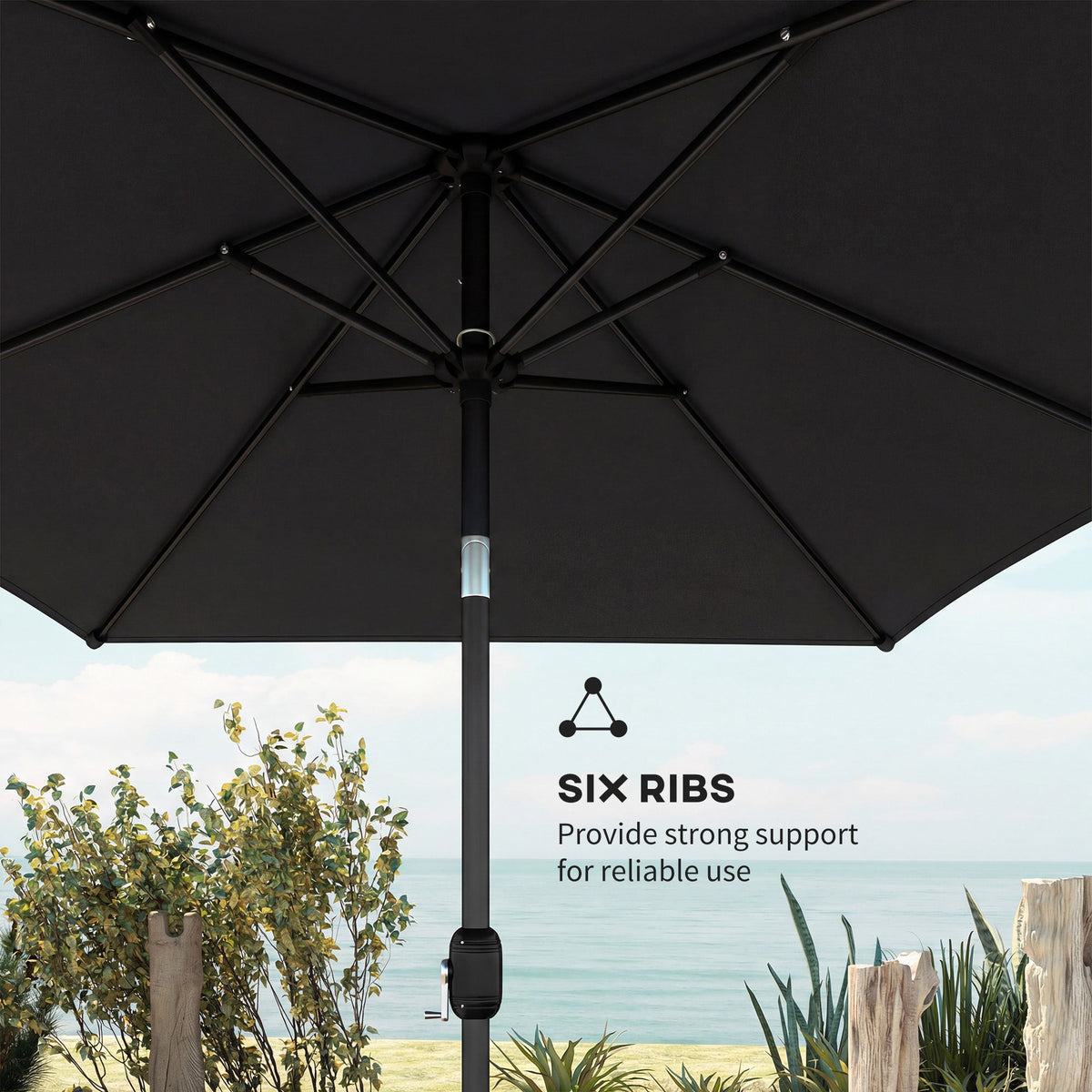 3 x 2 m Garden Parasol with Crank Handle and Tilt Function, Black