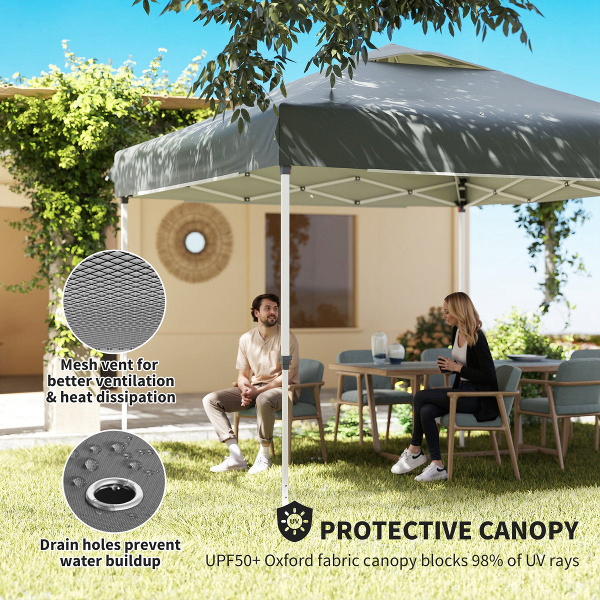 10 x 10 ft Pop Up Canopy Tent with Mosquito Netting and Sandbags, Dark Grey