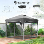 10 x 10 ft Pop Up Canopy Tent with Mosquito Netting and Sandbags, Dark Grey