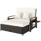 Rattan Daybed with Adjustable Backrest, Storage Ottoman, Beige
