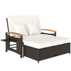 Rattan Daybed with Adjustable Backrest, Storage Ottoman, Beige
