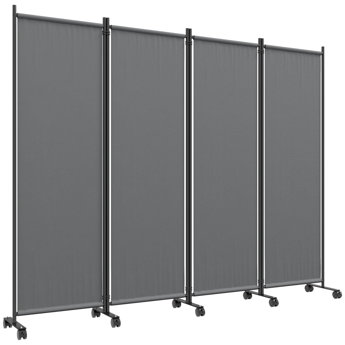 4 Panel Folding Room Divider with Lockable Wheels, Dark Grey