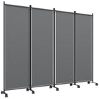 4 Panel Folding Room Divider with Lockable Wheels, Dark Grey