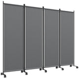 4 Panel Folding Room Divider with Lockable Wheels, Dark Grey