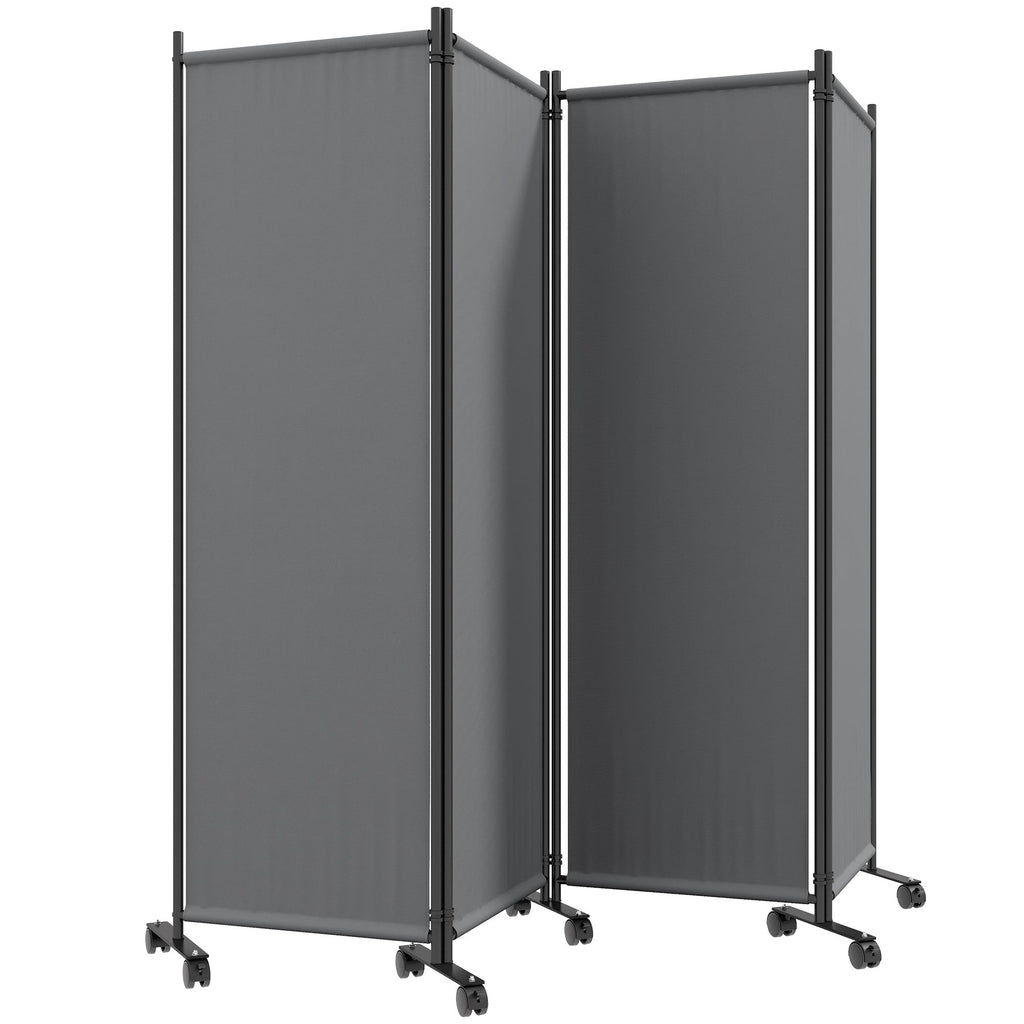 4 Panel Folding Room Divider with Lockable Wheels, Dark Grey