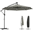 9.7 ft Cantilever Patio Umbrella with Solar LED Light and Cover, Grey