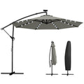 9.7 ft Cantilever Patio Umbrella with Solar LED Light and Cover, Grey
