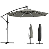 9.7 ft Cantilever Patio Umbrella with Solar LED Light and Cover, Grey