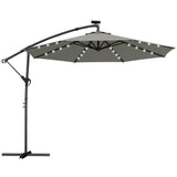 9.7 ft Cantilever Patio Umbrella with Solar LED Light and Cover, Grey