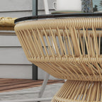 Rattan Outdoor Coffee Table with Tempered Glass Top, Nature Wood