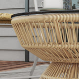 Rattan Outdoor Coffee Table with Tempered Glass Top, Nature Wood