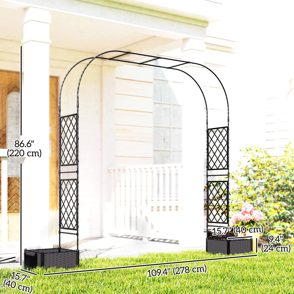 7.2ft Garden Arch with 2 Planter Boxes for Climbing Plants, Black