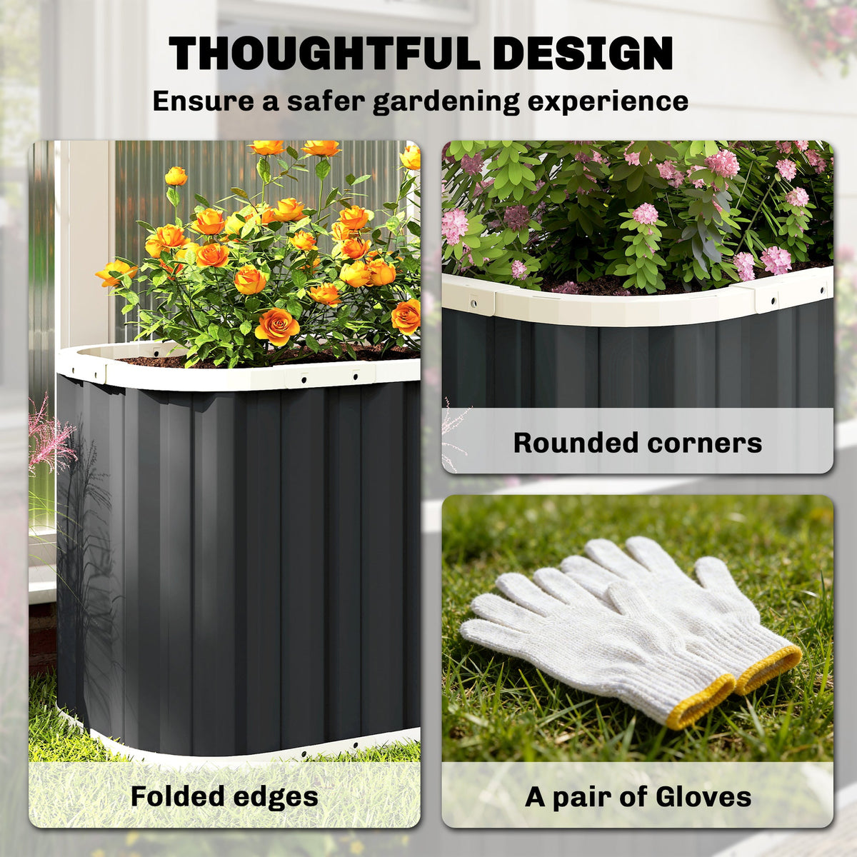 7' x 2' x 2' Galvanized Raised Garden Bed with Gloves, Dark Grey