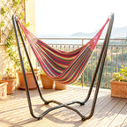 Fabric Patio Hammock with Steel Stand, Free-Standing Lounge Bed, Multi-Colored