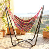 Fabric Patio Hammock with Steel Stand, Free-Standing Lounge Bed, Multi-Colored