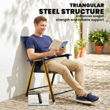 Set of 4 Folding Garden Chairs with High Back and Armrests, Navy Blue