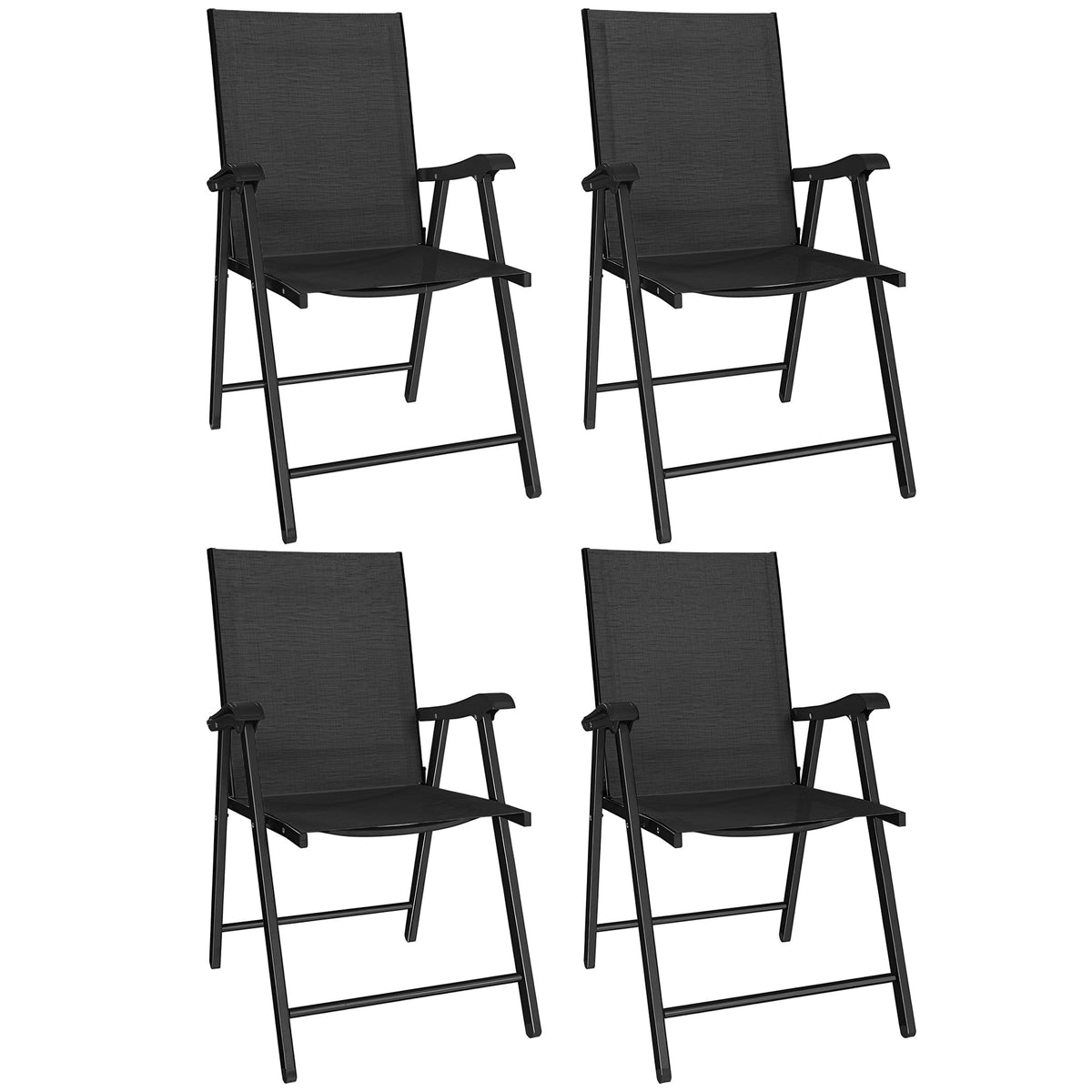 Set of 4 Folding Garden Chairs with High Back and Armrests, Black