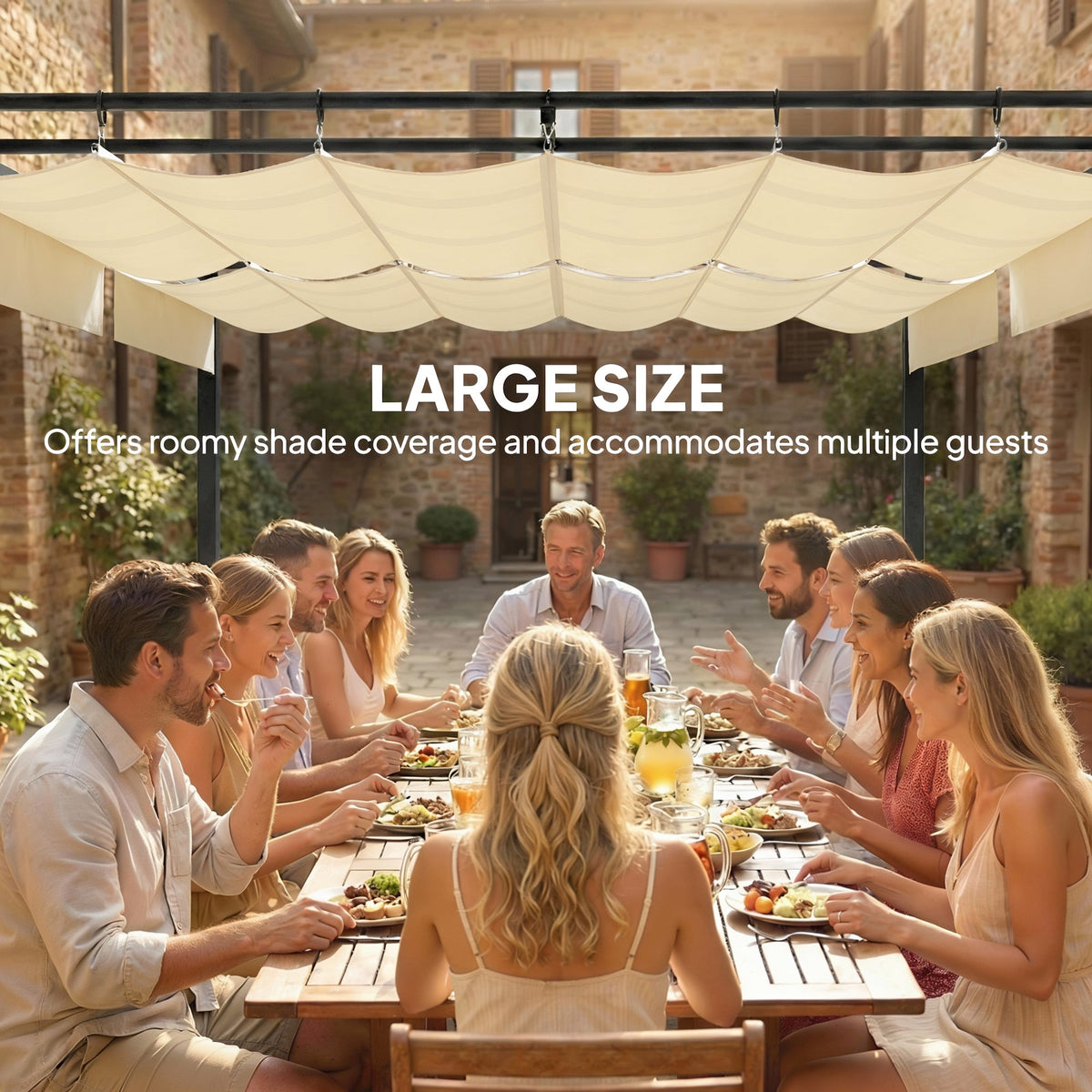 19' x 10' Pergola with Retractable Canopy, Cream White
