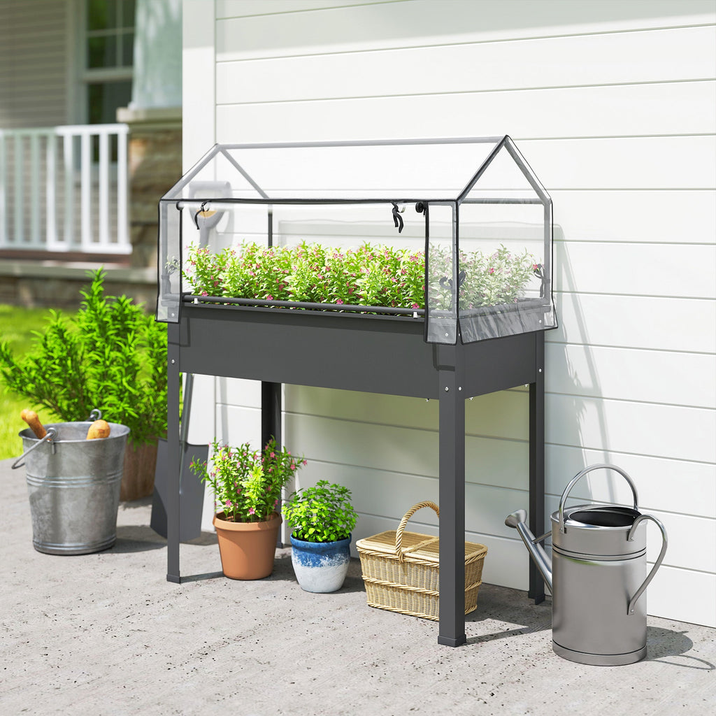 39.4" x 18.9" x 48.8" Raised Garden Bed with Cover, Dark Gray