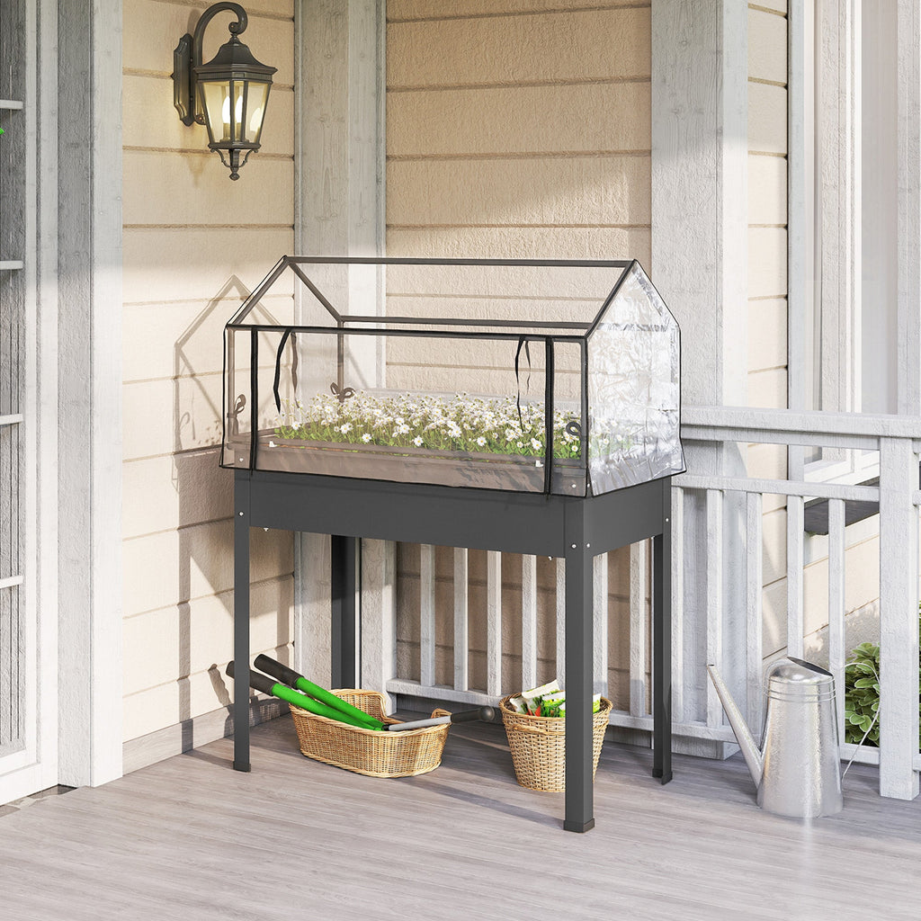 39.4" x 18.9" x 48.8" Raised Garden Bed with Cover, Dark Gray