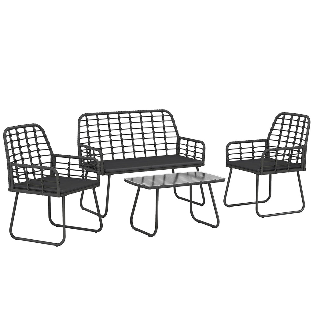 4 Piece Rattan Garden Furniture Set with Loveseat and Coffee Table, Black