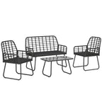 4 Piece Rattan Garden Furniture Set with Loveseat and Coffee Table, Black