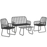 4 Piece Rattan Garden Furniture Set with Loveseat and Coffee Table, Black