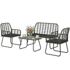 4 Piece Rattan Garden Furniture Set with Loveseat and Coffee Table, Black